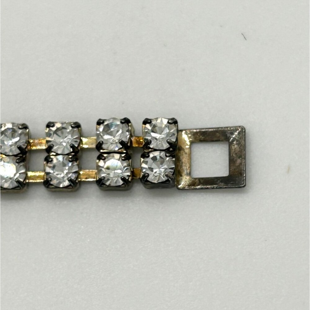 Vintage 2 Strand Rhinestone Bracelet With Fold Over Clasp - Picture 7 of 12